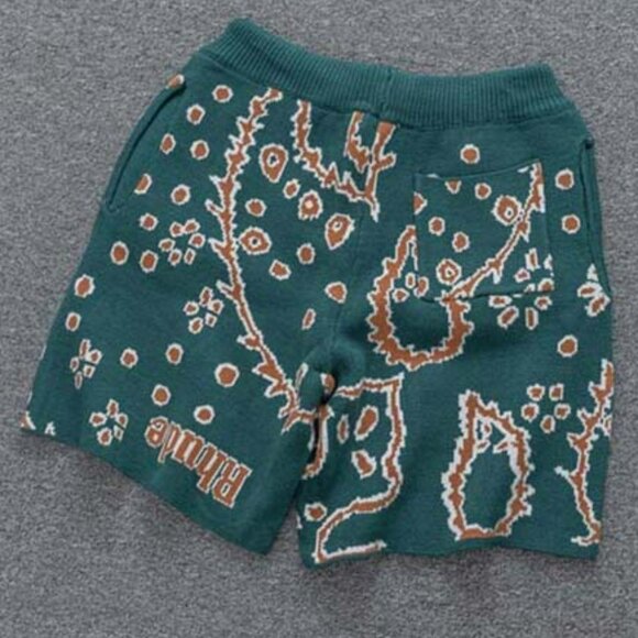 Rhude Brown Jacquard Logo Knit Shorts Green - Picture 2 of 12